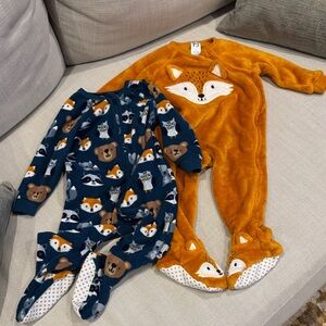 Cozy Fox and Woodland Animals Infant Footed Pajamas, set of 2